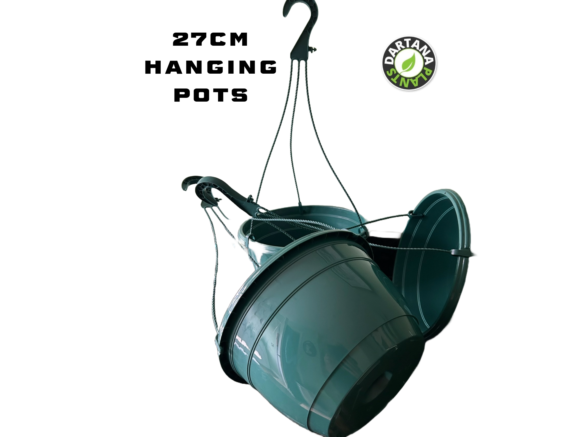 1,2,3 or 5 27cm Hanging pots in Dark Green