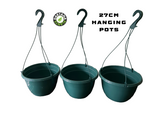 1,2,3 or 5 27cm Hanging pots in Dark Green