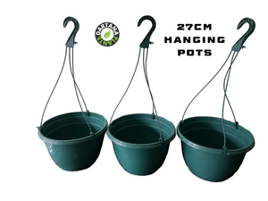 1,2,3 or 5 27cm Hanging pots in Terracotta. or Dark Green.