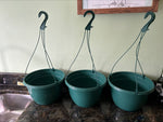 3 X 27cm Hanging pots in Dark Green.